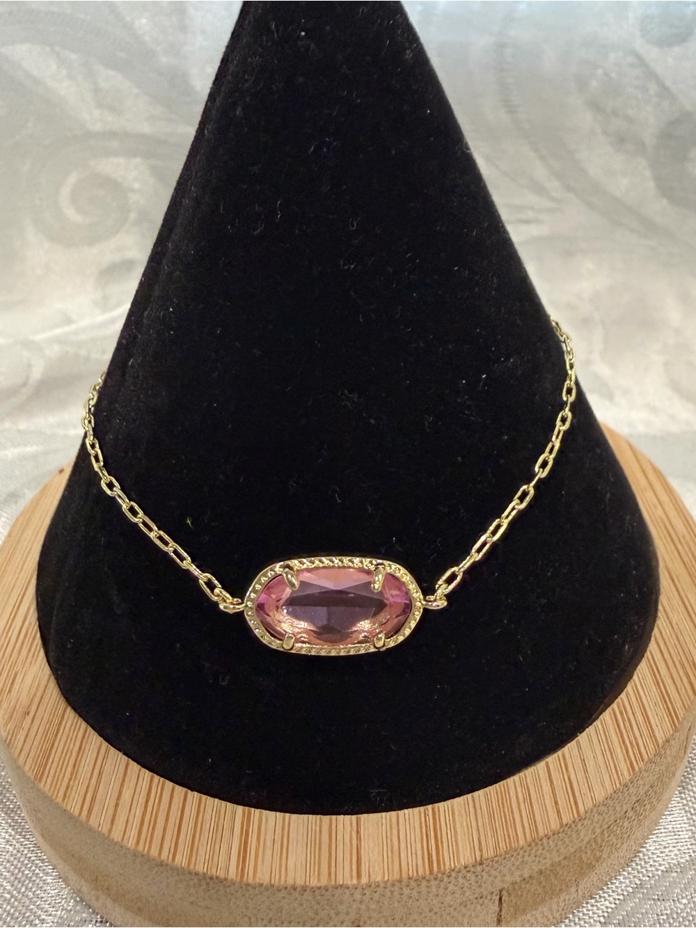 Kendra Scott Gold Bracelet with Pink Oval Stone New